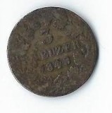Moneda 3 kreuzer 1848 - Nassau, Germania, 1,29 g argint 0,333