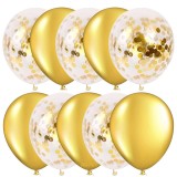 Set 10 Baloane Latex Confetti Aurii, 30cm, Ropet, Aniversare Copii, Baloane Petrecere Aurii