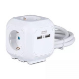 Prelungitor cubic V-Tac cu 4 prize Schuko si 2 USB, 16A, 1.4 m