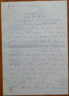 Manuscris olograf Geo Bogza , Plamaditorul , 2 pagini , 1980 foto