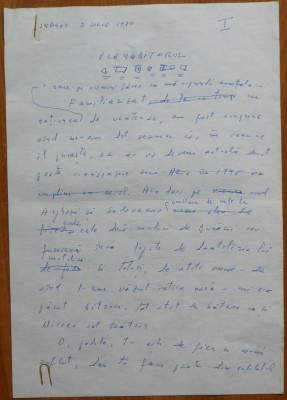 Manuscris olograf Geo Bogza, Plamaditorul, 2 pagini, 1980 foto