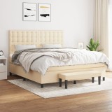 Cumpara ieftin Pat box spring cu saltea, crem, 160x200 cm, material textil