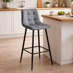 Scaun de bucatarie/bar, Artool, Arceto, catifea gri, picioare metal negru, 43.5x32.5x104 cm