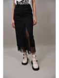 Cumpara ieftin Fusta Dama Neagra cu Tul Radiate, Marime S/M, Poliester/Viscoza/Nylon/Elastan