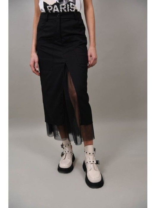 FUSTA COMBINATA CU TUL RADIATE S Negru