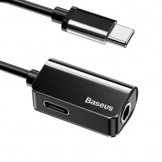 Adaptor Baseus L40, tata USB-C la mama USB-C si jack 3.5 mm, 1A, 12 cm, Negru foto