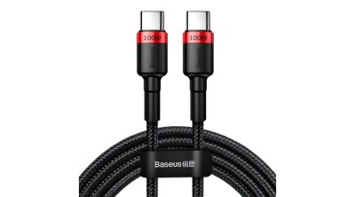 Cablu Baseus CATKLF-AL91 USB-C - USB-C PD QC 100W 5A 480Mb/s 2m - negru și roșu foto