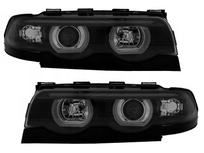 Set faruri Bmw Seria 7 (E38), 04.1994-12.2001, partea Stanga+Dreapta, Tuning, Fata, cu lentile; cu lumina parcare fibra optica; tip bec H1+H1; manual foto