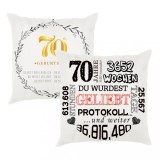 Cumpara ieftin Perna personalizata fata-verso pentru varsta de 70 de ani, ideala pentru aniversare barbati, femei, 45 x 45 cm, mesaje in limba germana 70 Ani Alb Bar, Oem