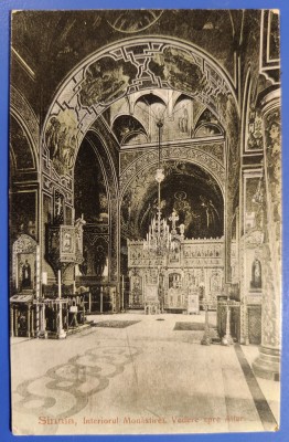 Sinaia Interiorul Monastirei Vedere spre Altar 1915 - printata, circulata foto