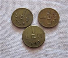 Set 1 leu 1949, 1950, 1951, cupru! 3 bucati foto