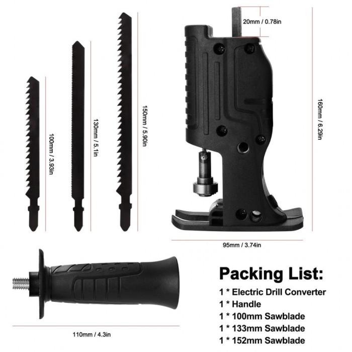 Adaptor pentru fierastrau electric, 3 lame, negru, metal