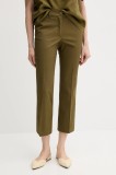Sisley pantaloni culoarea verde, fason tigareta, medium waist, 4ENMLE02X
