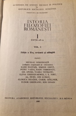 Istoria filozofiei romanesti vol. 1 N. Gogoneata foto