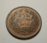 Luxemburg 5 Centimes 1870 AUNC UNC Piesa de Colectie, Europa