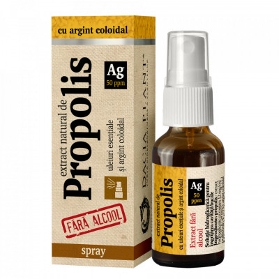 Spray de gat cu propolis (60%) si argint coloidal fara alcool 20ml dacia plant foto