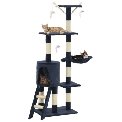 vidaXL Ansamblu pisici st&amp;acirc;lpi din funie sisal, 138 cm, albastru &amp;icirc;nchis foto