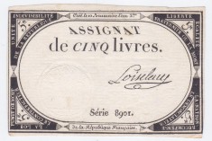 Bancnota asignat Franta 5 Livre 1793 - PA76 aUNC
