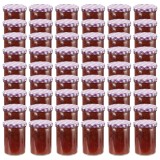 Cumpara ieftin Borcane sticlă pentru gem capace alb &amp; violet 48 buc. 400 ml
