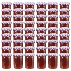 Borcane sticlă pentru gem capace alb &amp;amp; violet 48 buc. 400 ml foto