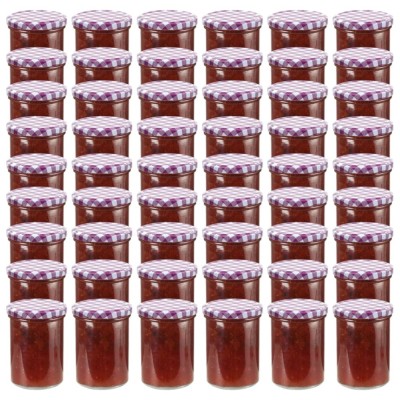 Borcane sticlă pentru gem capace alb &amp;amp; violet 48 buc. 400 ml foto