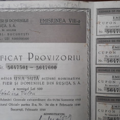 100 Actiuni a 500 lei Uzinele de fier Resita 1946 /vechi, veche Romania 5647600