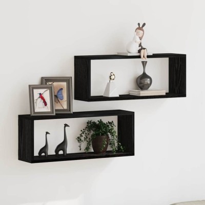 vidaXL Rafturi de perete cu raft 2 pcs Stejar negru 60 x 15 x 23 cm 862645 foto