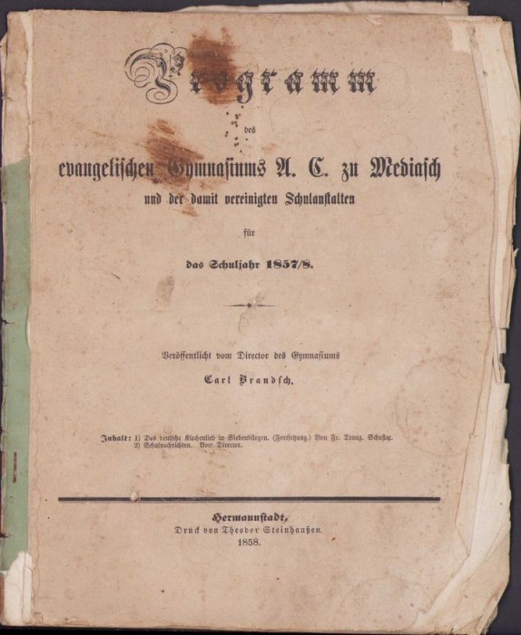 HST 383SP Programm des evangelischen Gymnasiums A. C. zu Mediasch 1858 Mediaș