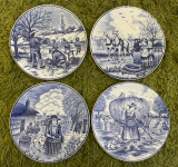 Patru farfurii medii din portelan olandez Royal DELFT, diametru - 18,7 cm