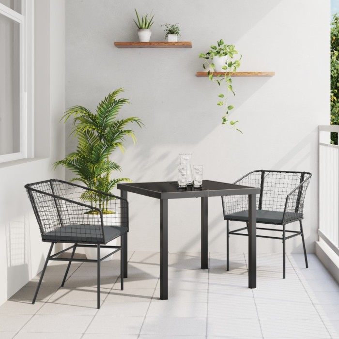 vidaXL Set de 2 Negru și Gri &Icirc;nchis Rattan PE, Oțel Vopsit Electrostatic