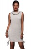 Rochie Gri Scurta Tip Pulover Tricotata Guler Inalt Snur Decupaje Laterale Casual Mulata Acrylic L M/L