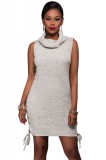 H524-18 Rochie scurta stil pulover tricotat cu guler inalt, L, M/L