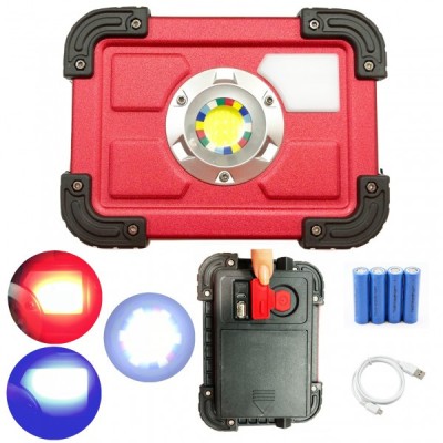 Proiector COB LED 30W cu Acumulatori, USB si Semnal Rosu Albastru W827 foto