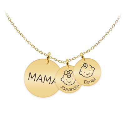 Mama - Colier argint 925 plact cu aur galben 24K personalizat mama si copii - Banut foto
