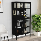 Vitrina Neagra VidaXL, 90x40x180 cm, Otel si Sticla Securizata, 4 Rafturi Reglabile, Design Modern