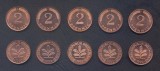 GERMANIA █ RFG █ SET COMPLET DE MONEDE █ 2 Pfennig █ x5 buc █ 1992 █ A D F G J █ KM-106a █ UNC, Europa