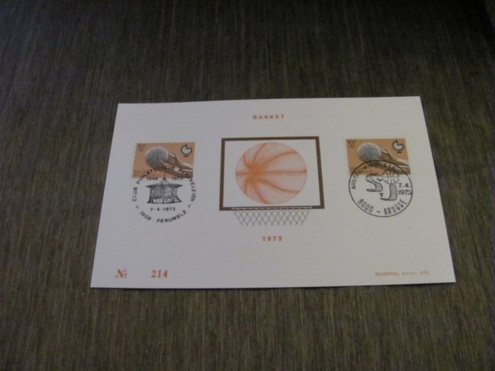 2 Timbre Obliterate 10F cu Ștampile Speciale , Ediție Limitată , Colecție Baschet Belgia 1973