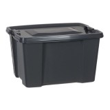 Set 3 cutii de depozitare cu capac si manere din plastic, Negru, 45x34x30 cm, 30 l, Oem