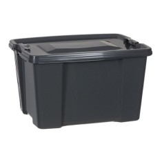 Set 2 cutii de depozitare cu capac si manere din plastic, Negru, 45x34x30 cm, 30 l foto