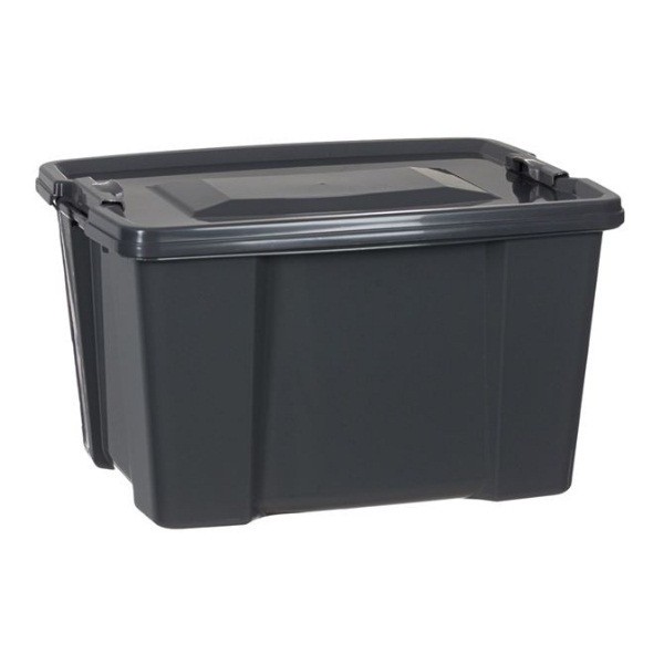 Set 5 cutii de depozitare cu capac si manere din plastic, Negru, 45x34x30 cm, 30 l