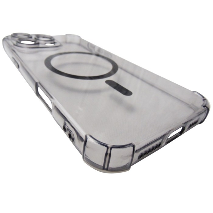 Husa spate silicon gri transparent cu negru, magnet, colturi intarite, pentru Apple iPhone 16 Pro Max