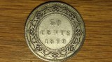 Newfoundland Canada - moneda de colectie argint 925 - 50 cents 1899 - Victoria - tiraj 50k, varianta 9 bold, foarte rara !, America de Nord