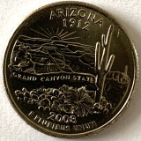 AMERICA QUARTER 1/4 DOLLAR 2008 LITERA D.(Statul Grand Canyon - ARIZONA),BU, America de Nord, Cupru-Nichel