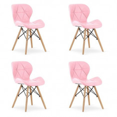 Set 4 scaune stil scandinav, Artool, Lago, piele ecologica, lemn, roz, 47x52x73 cm GartenVIP DiyLine