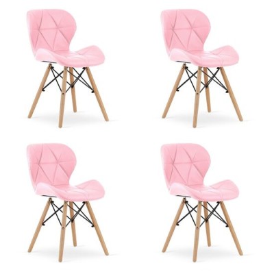 Set 4 scaune stil scandinav, Artool, Lago, piele ecologica, lemn, roz, 47x52x73 cm foto