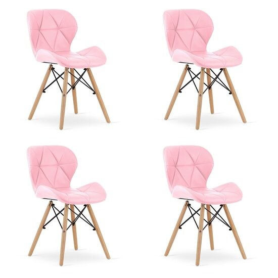 Set 4 scaune stil scandinav, Artool, Lago, piele ecologica, lemn, roz, 47x52x73 cm