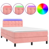 Cumpara ieftin Pat continental cu saltea &amp; LED, roz, 120x200 cm, catifea