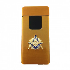 Bricheta electrica Neagra / Aurie cu simbol masonic - incarcare USB - MM875 foto