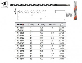 Burghiu elicoidal pentru lemn 10mm, Yato YT-3264