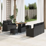 Set de sofa pentru gradina Gossi cu perne negre din ratan poliester si acacia, sofa de gradina Gossi cu 2 locuri, cu depozitare si perne din ratan pol